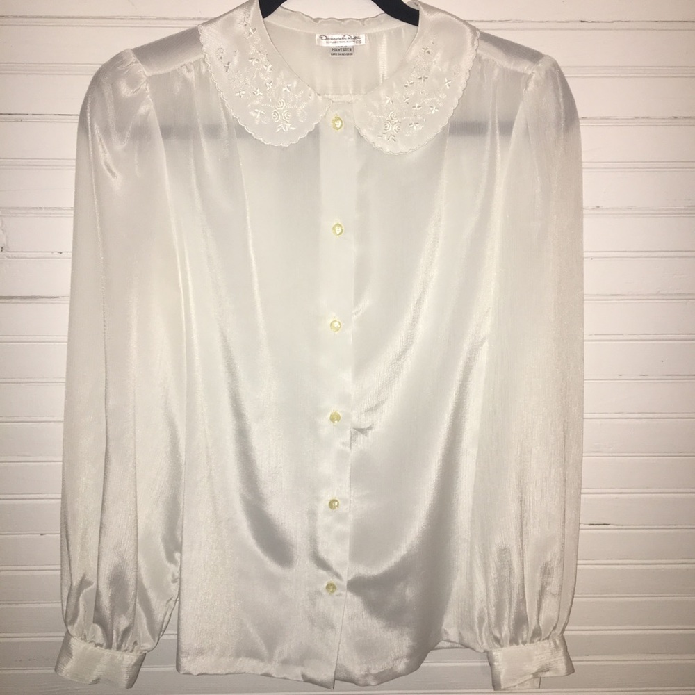 VINTAGE OSCAR DE LORENTA SIZE 10 WHITE BLOUSE
